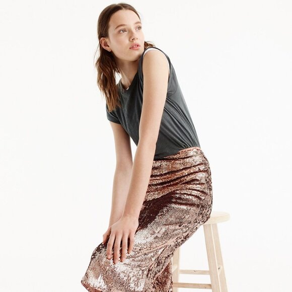 J. Crew Rose Gold Sequin Midi Pencil Skirt - Picture 4 of 7